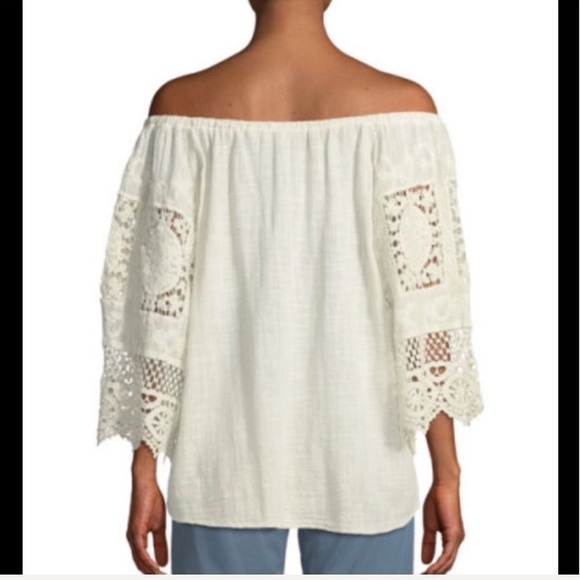 XCVI Off Shoulder Boho Top with Lace Sleeves - Picture 2 of 8